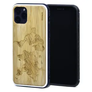 iPhone 11 Pro wood case world map engraved bamboo backside with TPU bumper