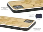 iPhone 11 Pro wood case world map engraved bamboo backside with TPU bumper