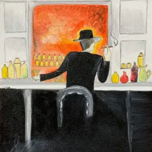 Gentleman in Bar Original Oil Color Painting