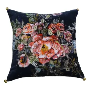 Black Velvet Throw Pillow Fall Collection Winter Roase 18" x 18"