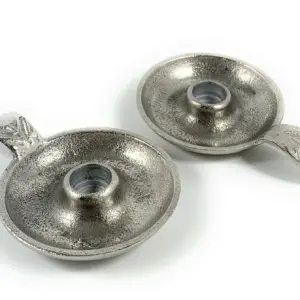 Silver Taper Candlestick Holder Dish Set of 2