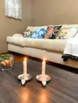 Silver Taper Candlestick Holder Dish Set of 2