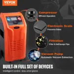 VEVOR Fully Automatic Refrigerant Recovery Machine for R134A+R1234YF - AC Recovery Machine Kit Built in Electronic Scale/Compressor/Recovery Tank, Recovery Machine HVAC Dual Cylinder