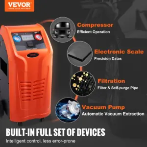 VEVOR Fully Automatic Refrigerant Recovery Machine for R134A+R1234YF - AC Recovery Machine Kit Built in Electronic Scale/Compressor/Recovery Tank, Recovery Machine HVAC Dual Cylinder