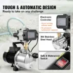 VEVOR Shallow Well Pump, 1HP 115V, 1200 GPH 145 ft Head, Portable Stainless Steel Sprinkler Booster Jet Pumps with Automatic Controller for Garden Lawn Irrigation system, Water Transfer