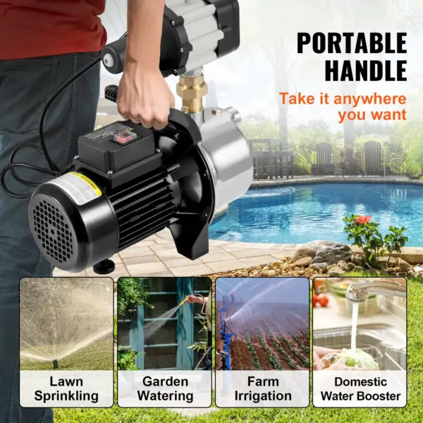 VEVOR Shallow Well Pump, 1HP 115V, 1200 GPH 145 ft Head, Portable Stainless Steel Sprinkler Booster Jet Pumps with Automatic Controller for Garden Lawn Irrigation system, Water Transfer