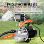 VEVOR Shallow Well Pump, 1HP 115V, 1200 GPH 145 ft Head, Portable Stainless Steel Sprinkler Booster Jet Pumps with Automatic Controller for Garden Lawn Irrigation system, Water Transfer