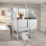 VEVOR 50 Inch Dog Grooming Tub, Professional Stainless Steel Pet Dog Bath Tub, with Steps Faucet & Accessories Dog Washing Station Left Door