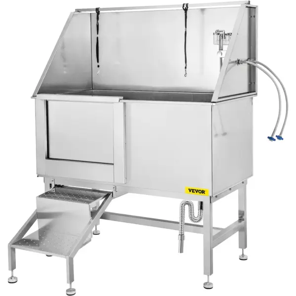 VEVOR 50 Inch Dog Grooming Tub, Professional Stainless Steel Pet Dog Bath Tub, with Steps Faucet & Accessories Dog Washing Station Left Door