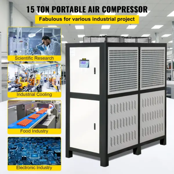VEVOR Water Chiller 15Ton, Capacity Industrial Chiller 15Hp, Air-Cooled Water Chiller, Finned Condenser, with Micro-Computer Control, Stainless Steel Water Tank Chiller Machine for Cooling Water