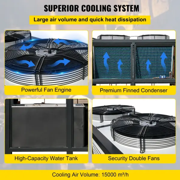 VEVOR Water Chiller 15Ton, Capacity Industrial Chiller 15Hp, Air-Cooled Water Chiller, Finned Condenser, with Micro-Computer Control, Stainless Steel Water Tank Chiller Machine for Cooling Water
