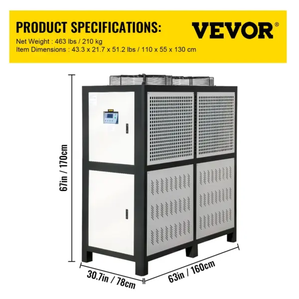 VEVOR Water Chiller 15Ton, Capacity Industrial Chiller 15Hp, Air-Cooled Water Chiller, Finned Condenser, with Micro-Computer Control, Stainless Steel Water Tank Chiller Machine for Cooling Water
