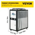VEVOR Water Chiller 6Ton Capacity, Industrial Chiller 6Hp, Air-Cooled Water Chiller, Finned Condenser, with Micro-Computer Control, Stainless Steel Water Tank Chiller Machine for Cooling Water