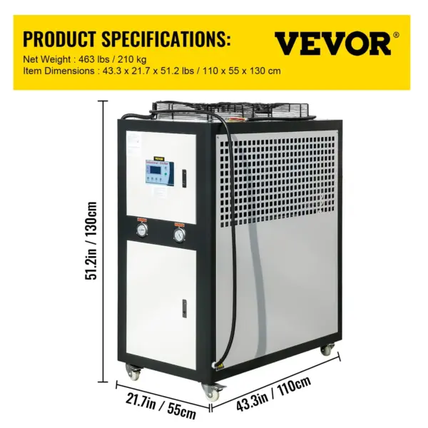 VEVOR Water Chiller 6Ton Capacity, Industrial Chiller 6Hp, Air-Cooled Water Chiller, Finned Condenser, with Micro-Computer Control, Stainless Steel Water Tank Chiller Machine for Cooling Water