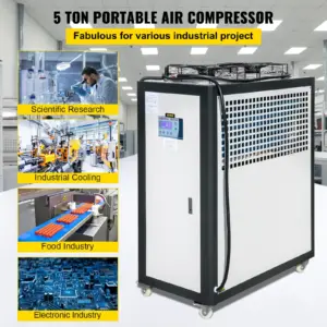 VEVOR Air Cooled Water Chiller 5 Ton Portable, 5Hp 53L Tank Industrial Chiller, Finned Condenser w/Micro-Computer Control, 15KW Cooling Capacity Stainless Steel Tank Chiller Machine for Cooling Water