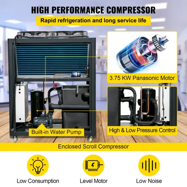 VEVOR Air Cooled Water Chiller 5 Ton Portable, 5Hp 53L Tank Industrial Chiller, Finned Condenser w/Micro-Computer Control, 15KW Cooling Capacity Stainless Steel Tank Chiller Machine for Cooling Water