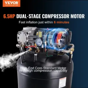 VEVOR 80 Gallon Air Compressor, 6.5HP 15.5SCFM@90 PSI, 2-Stage 145PSI Oil Free Stationary Air Compressor Tank for Industrial Manufacturing, Construction Sites (3-Phase Power, 220V 60 Hz)