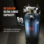 VEVOR 80 Gallon Air Compressor, 6.5HP 15.5SCFM@90 PSI, 2-Stage 145PSI Oil Free Stationary Air Compressor Tank for Industrial Manufacturing, Construction Sites (3-Phase Power, 220V 60 Hz)