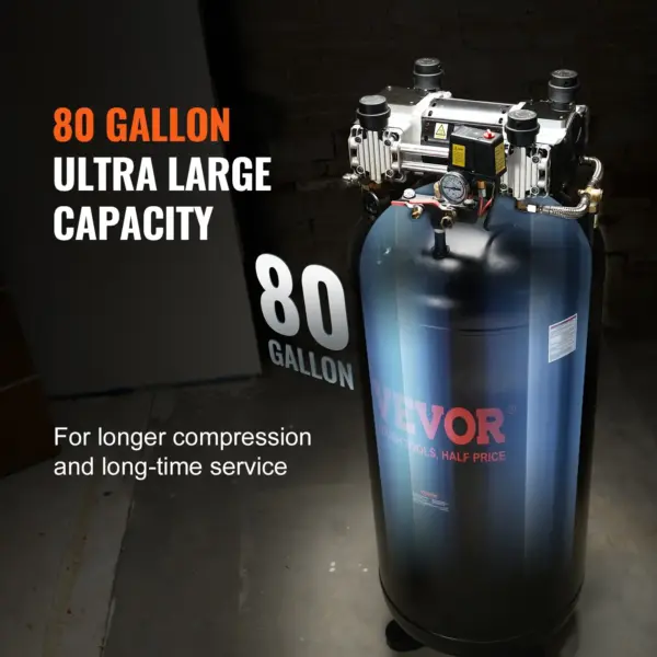 VEVOR 80 Gallon Air Compressor, 6.5HP 15.5SCFM@90 PSI, 2-Stage 145PSI Oil Free Stationary Air Compressor Tank for Industrial Manufacturing, Construction Sites (3-Phase Power, 220V 60 Hz)