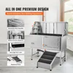 VEVOR 50" Pet Dog Bathing Station w/Ramp, Professional Stainless Steel Dog Grooming Tub w/ Soap Box, Faucet,Rich Accessory, Dog Bathtub for Large,Medium,Small Pets, Washing Sink for Home Right