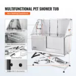 VEVOR 50" Pet Dog Bathing Station Electric Height Adjustment, Professional Stainless Steel Dog Grooming Tub w/ Soap Box, Faucet,Rich Accessory,Bathtub for Multiple Pets, Washing Sink for Home(Right)