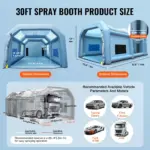 VEVOR Inflatable Paint Booth, 33x20x13ft Inflatable Spray Booth, High Powerful 950W+1100W Blowers Spray Booth Tent, Car Paint Tent Air Filter System for Car Parking Tent Workstation Motorcycle Garage