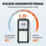 VEVOR Industrial Water Chiller, 9.4HP 16 Gal Air-Cooled Industrial Water Chiller, 15,100 Kcal/h Cooling Capacity with Finned Condenser Micro-Computer Control 60L Water Tank, for Cooling Water