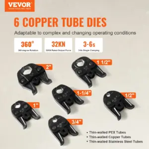 VEVOR Professional 18V Cordless Pipe Crimper, suitable for 1/2"-2" Stainless Steel, Copper, PEX Tubing, features 360 Swivel, Brushless Motor & includes 6 Crimping Jaws