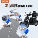 VEVOR Heavy Duty 4-Wheel Mobility Scooters for Seniors & Adults 500lbs Capacity - 31 Miles 3-Speed Long Range, 800W All Terrain Electric Recreational Scooter Wheelchair with 25 Max Climbing Capacity