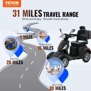 VEVOR Heavy Duty 4-Wheel Mobility Scooters for Seniors & Adults 500lbs Capacity - 31 Miles 3-Speed Long Range, 800W All Terrain Electric Recreational Scooter Wheelchair with 25 Max Climbing Capacity
