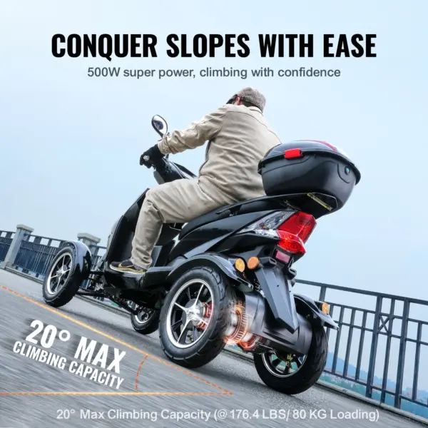 VEVOR Heavy Duty 4-Wheel Mobility Scooters for Seniors & Adults 450lbs Capacity - 40 Miles 3-Speed Long Range, 500W All Terrain Electric Recreational Scooter Wheelchair with 20 Max Climbing Capacity