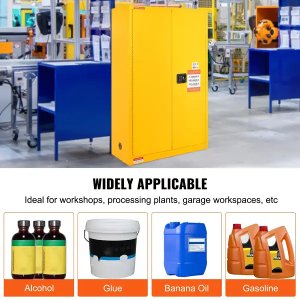 VEVOR Flammable Safety Cabinet, 45 Gal, Cold-Rolled Steel Flammable Liquid Storage Cabinet, 42.9 x 18.1 x 65.2 in Explosion Proof with 2 Adjustable Shelves 2 Manual Doors for Industrial Use, Yellow