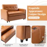 51" Convertible Sleeper Bed, Adjustable Oversized Armchair with Dual USB Ports for Small Space