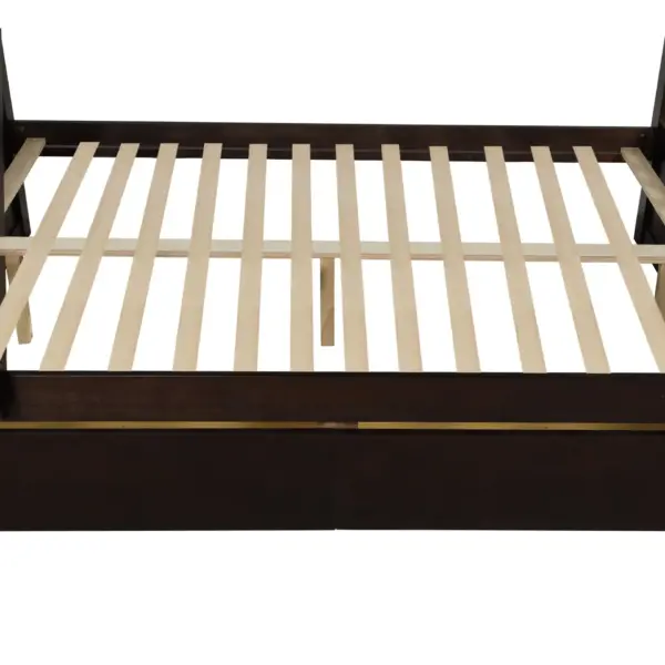 Solid Wood Twin Over Full Bunk Bed with Two Storage Drawers, Espresso