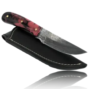 YUMA Damascus Steel Skinner Knife 5 inch blade with Original Cow leather sheath