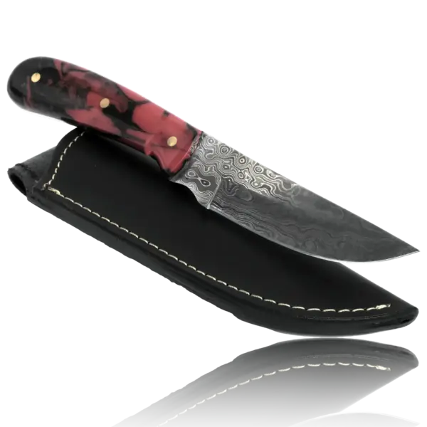 YUMA Damascus Steel Skinner Knife 5 inch blade with Original Cow leather sheath