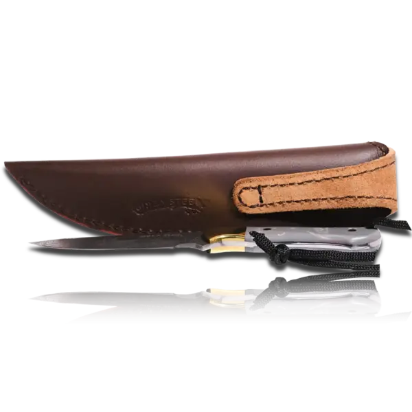 Original Kaito Damascus Steel Skinner Knife 4 inch blade with Premium Leather Sheath