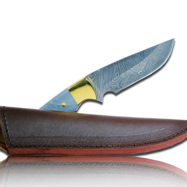 Original Kaito Damascus Steel Skinner Knife 4 inch blade with Premium Leather Sheath