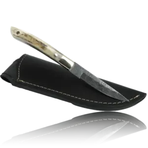 AKARI Skinner Knife 3.5 inch with Stag Horn Handle and Original Leather Sheath