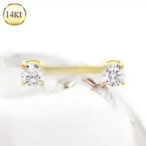 14Kt Yellow Gold Prong Setting CZ Nipple Bar
