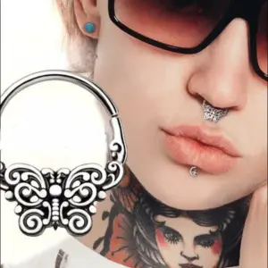 316L Stainless Steel Ornate Butterfly Seamless Ring / Septum Ring