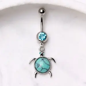 316L Stainless Steel Turquoise Turtle Dangle Navel Ring