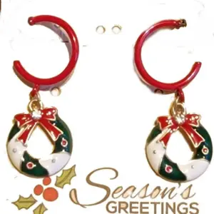 Christmas Wreath Dangle Hoop Earrings