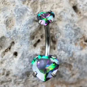 Internally Threaded 316L Stainless Steel Prong Set Vitrail Medium Heart Navel Ring
