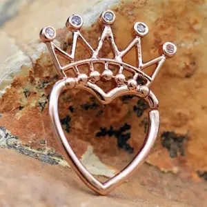 Rose Gold Jeweled Crown Heart Seamless Ring