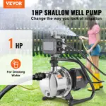 VEVOR Shallow Well Pump, 1HP 115V, 1200 GPH 145 ft Head, Portable Stainless Steel Sprinkler Booster Jet Pumps with Automatic Controller for Garden Lawn Irrigation system, Water Transfer