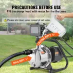 VEVOR Shallow Well Pump, 1HP 115V, 1200 GPH 145 ft Head, Portable Stainless Steel Sprinkler Booster Jet Pumps with Automatic Controller for Garden Lawn Irrigation system, Water Transfer