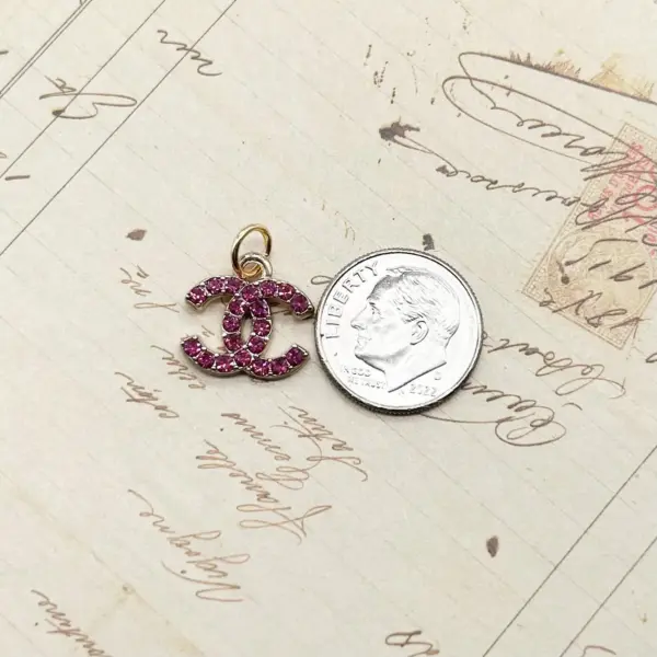 Designer Zipper Pull Mini Pink Rhinestone Goldtone Set