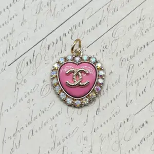 Designer Zipper Pull Rhinestone Pink Heart Enamel