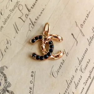 Goldtone Black Rhinestone Quilted Zipper Pull